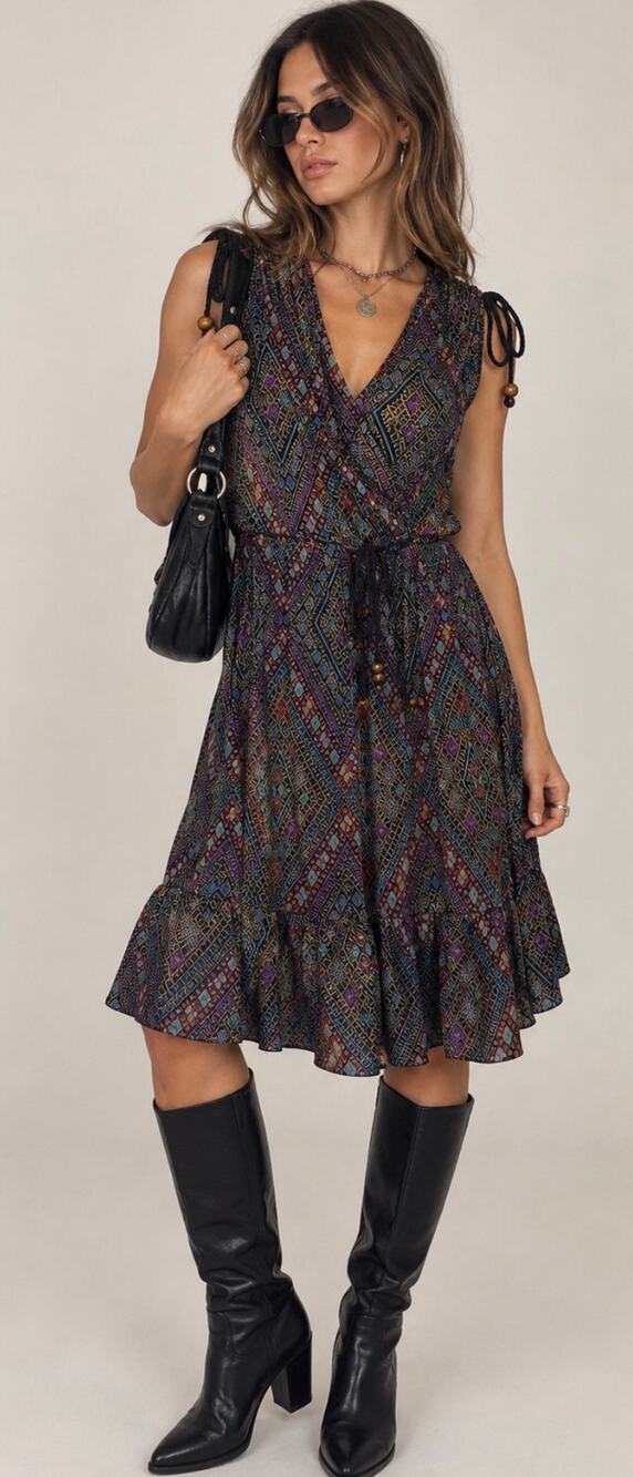 Betsey Johnson Vintage y2k Beaded Ruffle Geometric Cinch Waist Mini Dress 6